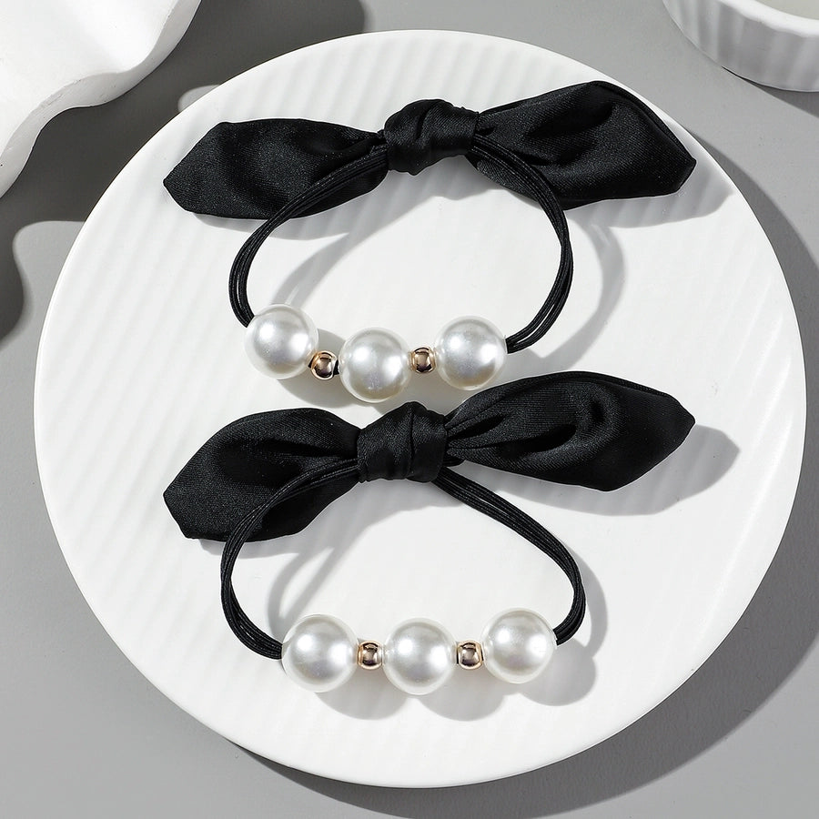 Women's Casual Classic Style Korean Style Bunny Ears Artificial Pearl Cloth rubber band Hair Tie
