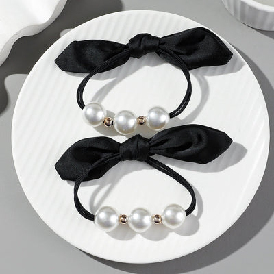 Women's Casual Classic Style Korean Style Bunny Ears Artificial Pearl Cloth rubber band Hair Tie