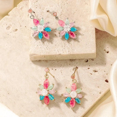 1 Pair Glam Pastoral Shiny Floral Inlay Copper Zircon K Gold Plated Rhodium Plated Ear Studs