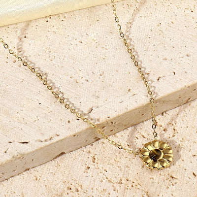 Jewelry Retro French Style Daisy Titanium Steel Natural Stone 14K Gold Plated Plating Inlay Pendant Necklace