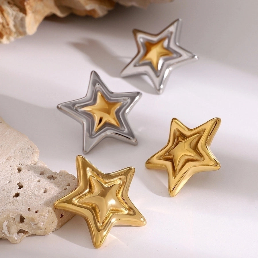 1 Pair Classic Style Commute Pentagram Mixed Metal Plating 304 Stainless Steel 18K Gold Plated Ear Studs