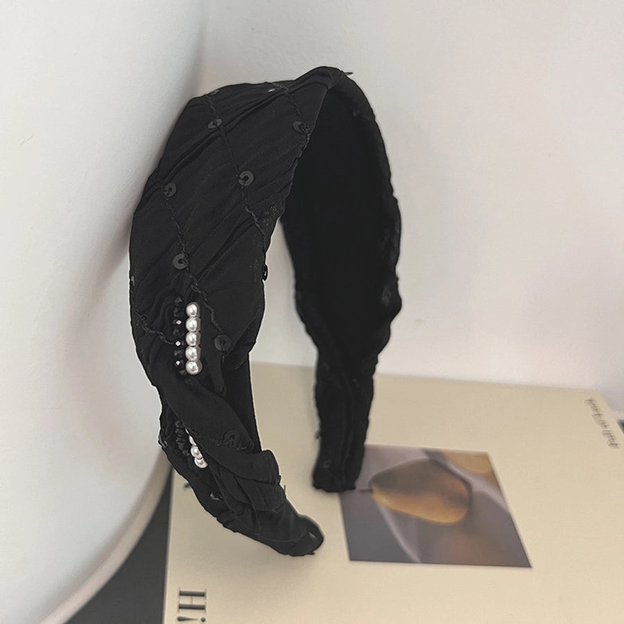 Women's Casual Simple Style Solid Color Cloth Sequins Handmade Pearl Hair Band