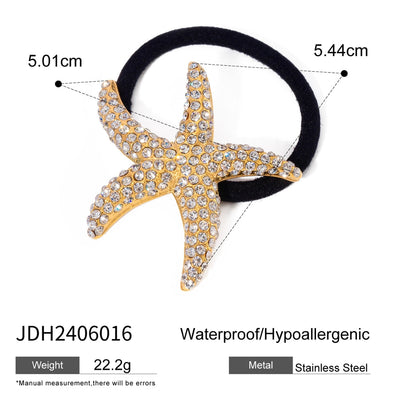 Women's Casual Hawaiian Tropical Starfish 304 Stainless Steel Rhinestones Hair Tie
