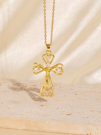 Copper Plating Cross Zircon Pendant Necklace