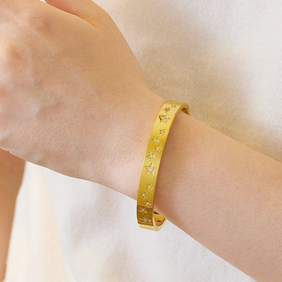 IG Style Chinoiserie Pentagram Star 304 Stainless Steel Zircon Bangle In Bulk