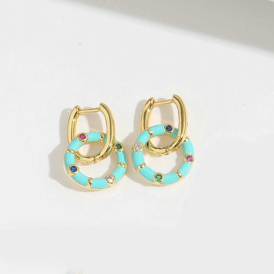 1 Pair Elegant Simple Style Solid Color Plating Inlay Copper Zircon 14K Gold Plated Drop Earrings