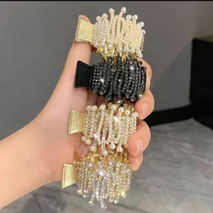 fashion bunny ears crown alloy plating inlay artificial gemstones pearl hair claws 1 piece