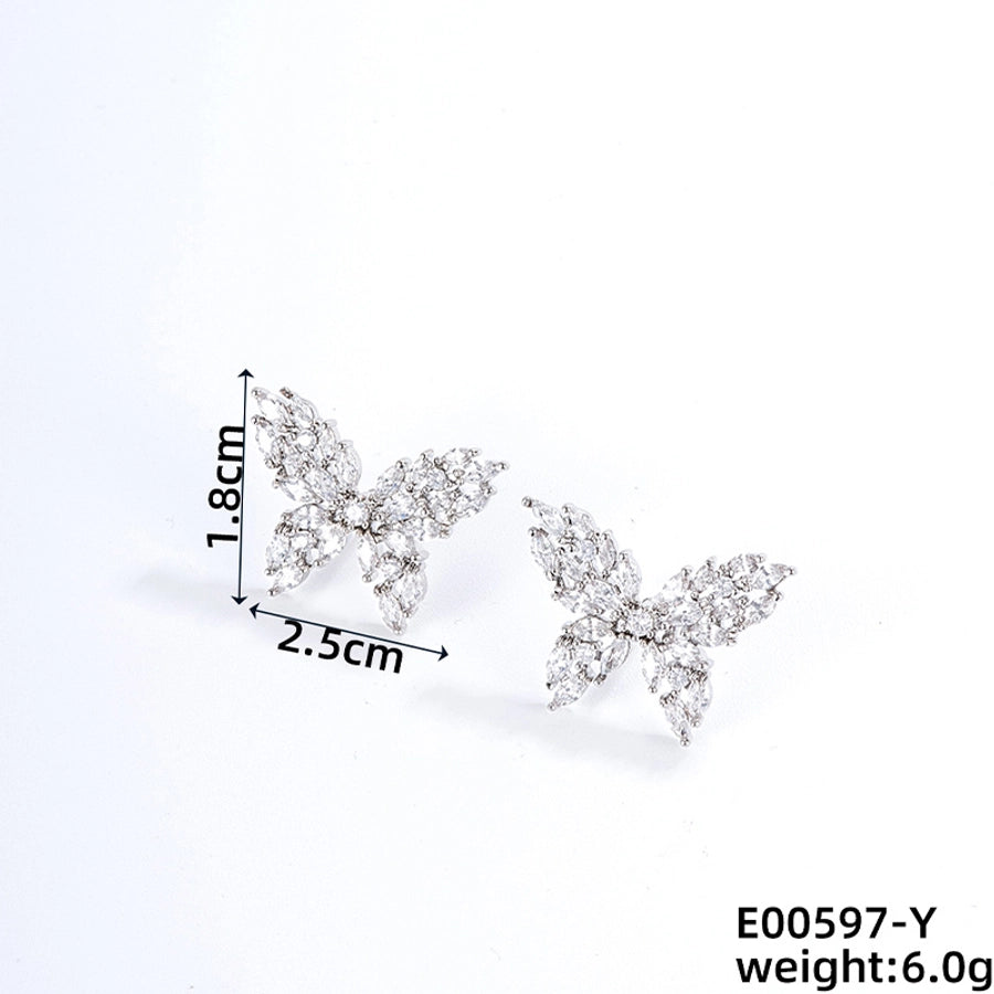 1 Pair Japanese Style Simple Style Shiny Butterfly Three-dimensional Inlay Copper Zircon K Gold Plated Ear Studs