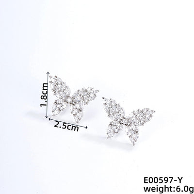 1 Pair Japanese Style Simple Style Shiny Butterfly Three-dimensional Inlay Copper Zircon K Gold Plated Ear Studs