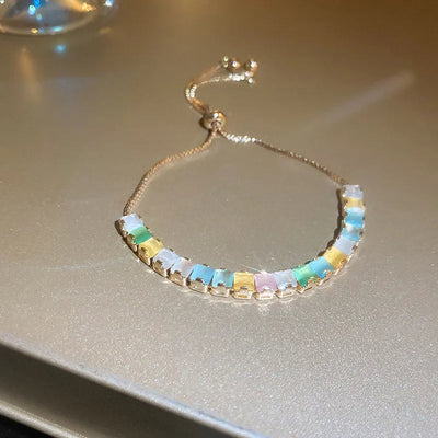 sweet colorful rectangle copper inlay zircon bracelets
