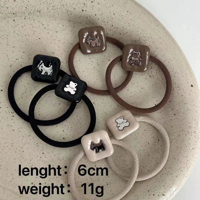 Korean Style New High-Grade Design Bear Puppy Necklace Square Rubber Band Tie Ponytail Hair String Headdress High Elasticity High Quality  Hair Accessories