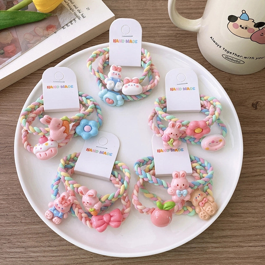 3 Sweet Fresh Ice Cream Color Cartoon Rabbit Flower Color Woven Ponytail Hair Ring Girl Student Hair Rope