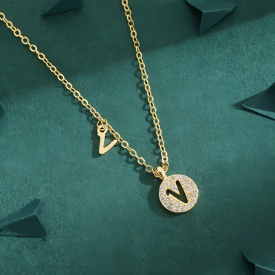 Copper 18K Gold Plated Inlay Letter Zircon Pendant Necklace