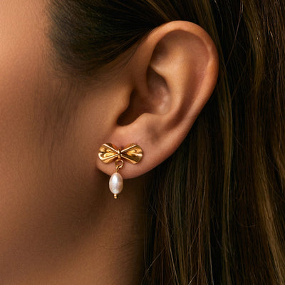 1 Piece Vintage Style Lady Wedding Pearl Inlay Copper Artificial Pearls 18K Gold Plated Drop Earrings