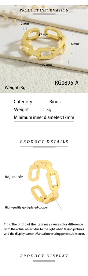 Copper Geometric Solid Color Open Rings