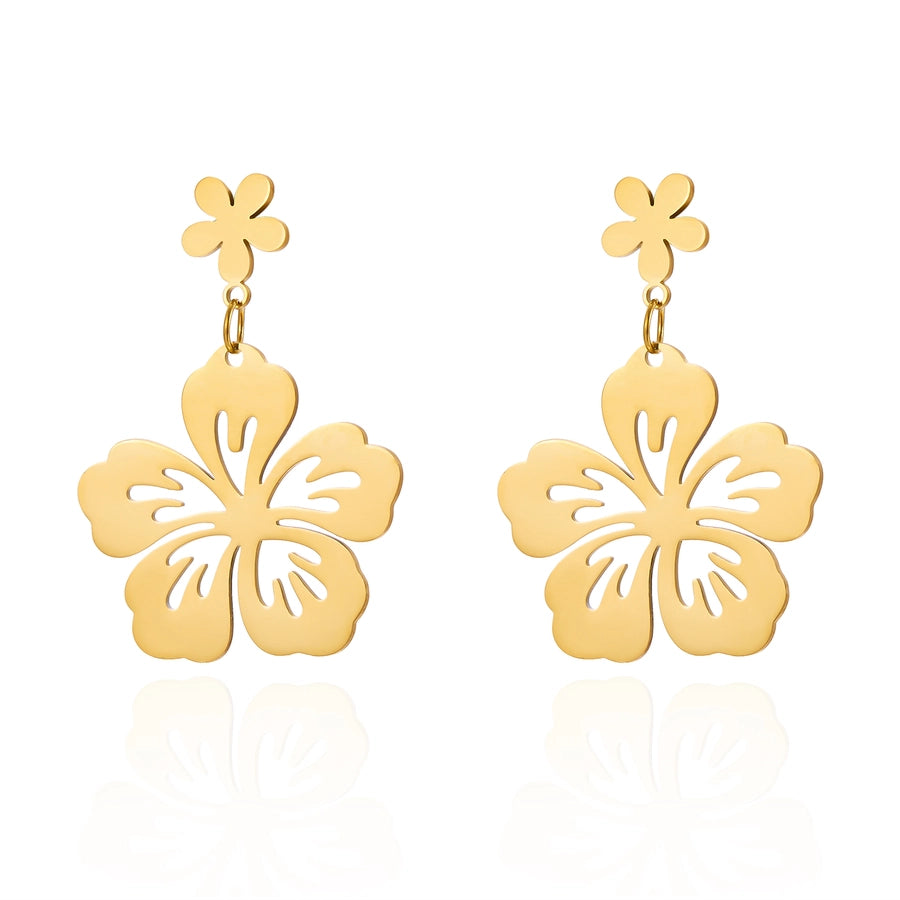 1 Pair Elegant Tropical Leaves Flower Shell 201 Stainless Steel Drop Earrings
