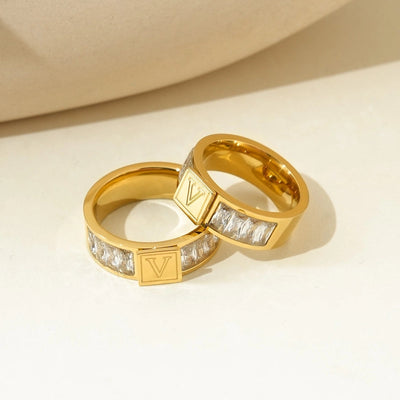 Jewelry Elegant Streetwear Letter 304 Stainless Steel Zircon 14K Gold Plated Polishing Plating Inlay Rings