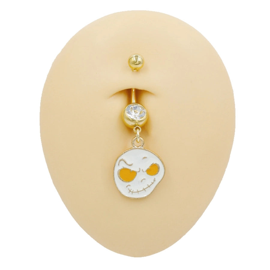 1 Piece Belly Rings Rock Punk Pumpkin Bat Skull 316 Stainless Steel  Alloy Epoxy Inlay Rhinestones Zircon Gold Plated