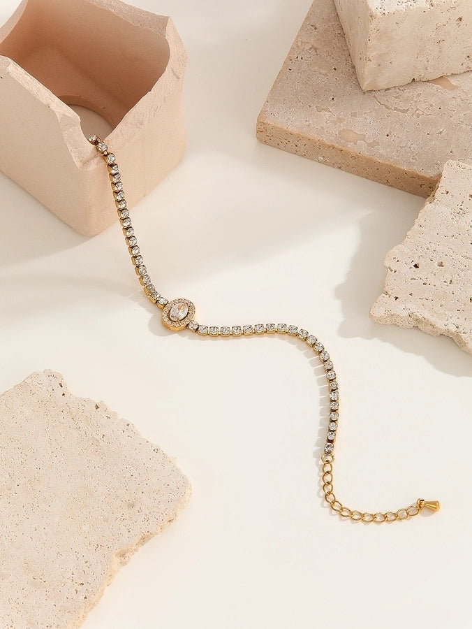 Elegant Lady Streetwear Oval Heart Shape Titanium Steel 18K Gold Plated Artificial Crystal Bracelets In Bulk