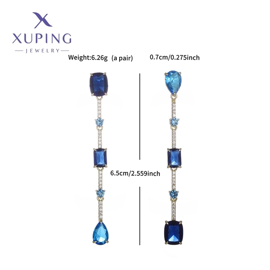1 Pair Elegant XUPING Geometric Plating Inlay Copper Artificial Gemstones 18K Gold Plated Drop Earrings