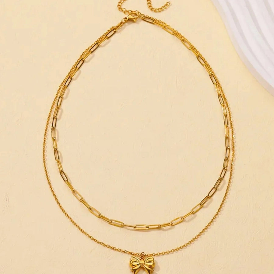 Jewelry Elegant Streetwear Bow Knot 304 Stainless Steel Plating Double Layer Necklaces