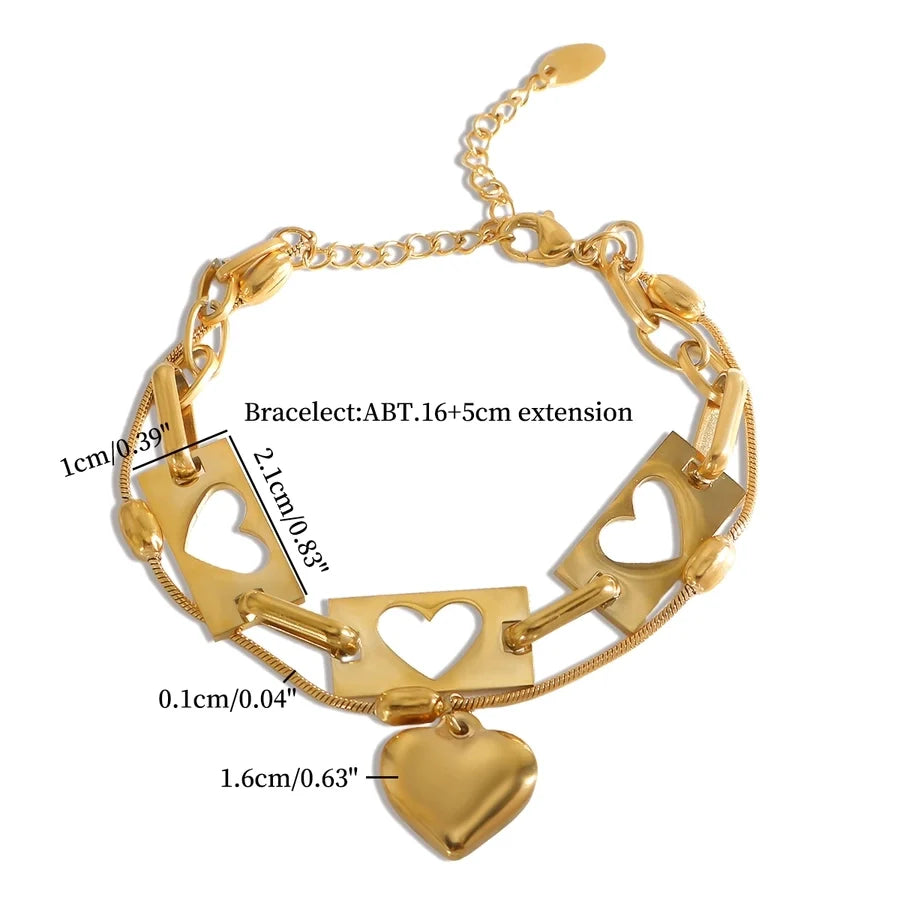 Jewelry IG Style Simple Style Commute Heart Shape 304 Stainless Steel Hollow Out Bracelets Necklace