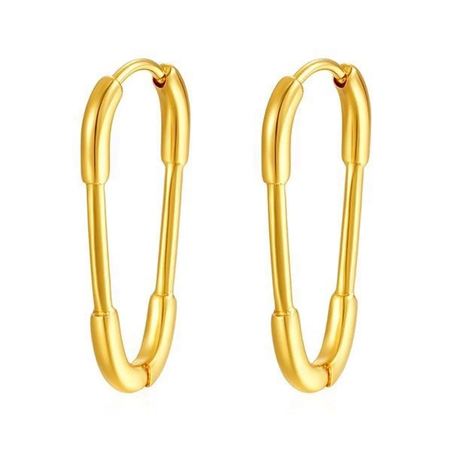 1 Pair Simple Style Paper Clip Solid Color Plating 304 Stainless Steel 18K Gold Plated Earrings