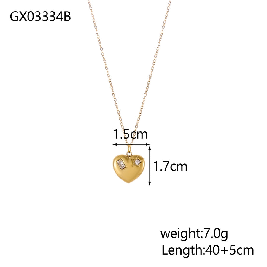 Jewelry Simple Style Heart Shape 304 Stainless Steel Zircon 18K Gold Plated Pendant Necklace