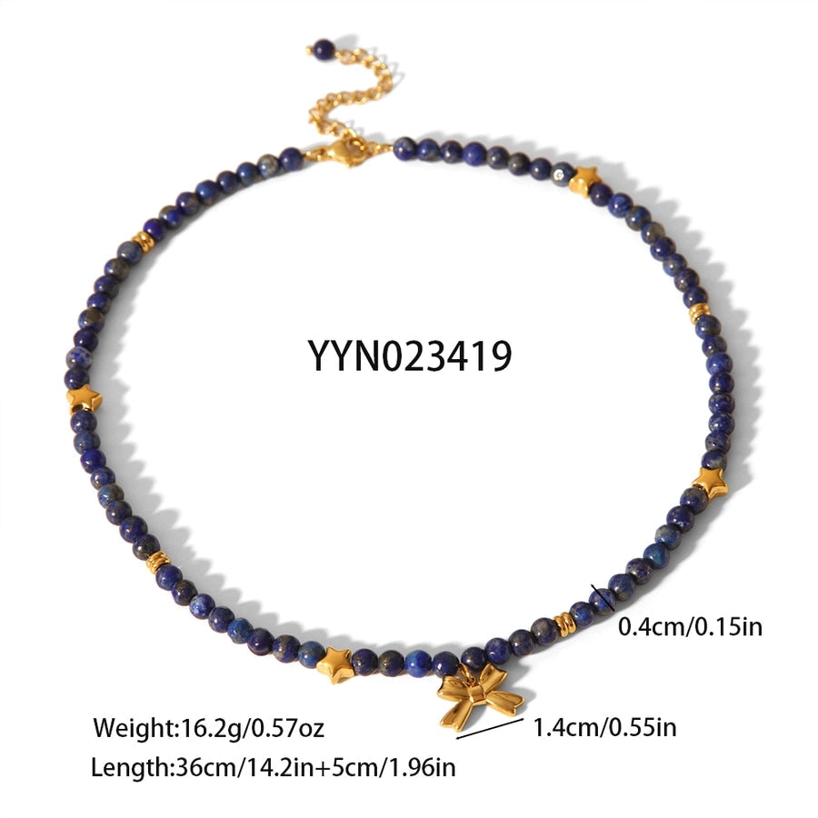 Simple Style Classic Style Bow Knot 304 Stainless Steel natural stone 18K Gold Plated Pendant Necklace In Bulk