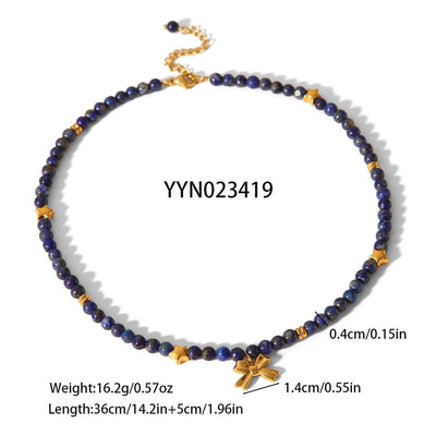 Simple Style Classic Style Bow Knot 304 Stainless Steel natural stone 18K Gold Plated Pendant Necklace In Bulk