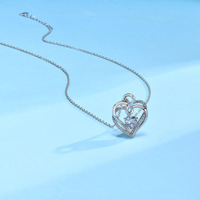 Copper Inlay Heart Shape Zircon Pendant Necklace