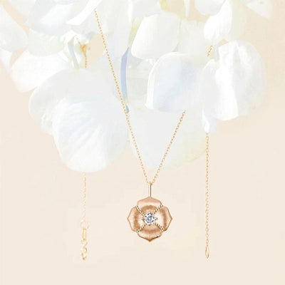 Alloy Copper Inlay Flower Birthstone Pendant Necklace