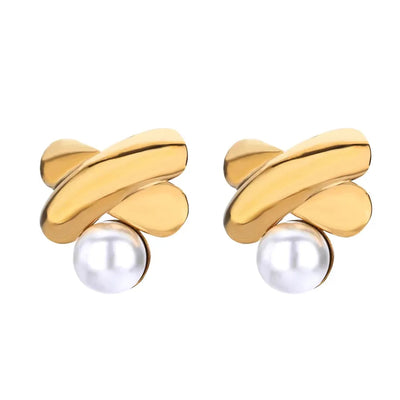 1 Pair IG Style Simple Style Geometric Copper Imitation Pearl 18K Gold Plated Ear Studs
