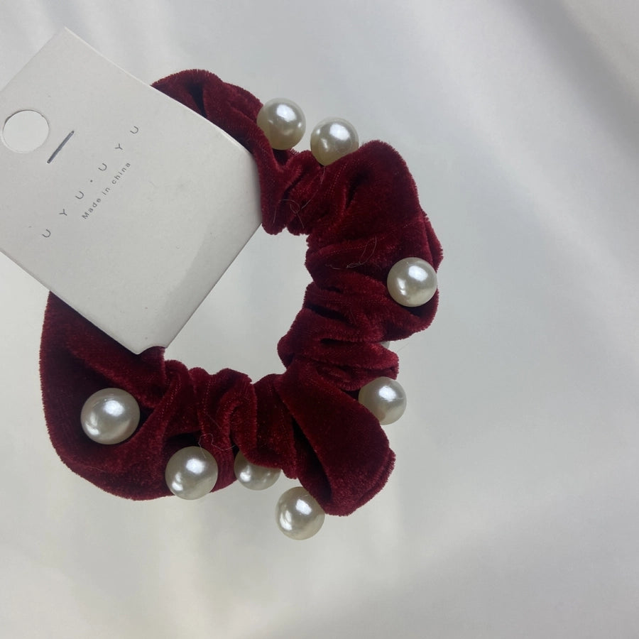 elegant solid color artificial pearl flannel hair tie