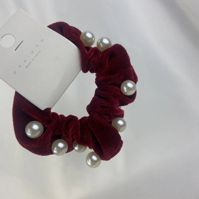 elegant solid color artificial pearl flannel hair tie