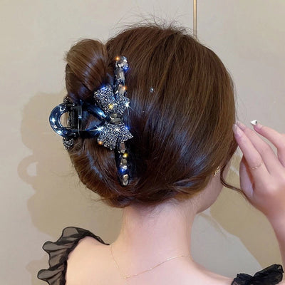 Full diamond bow large hair clip high-grade updo hairpin female back spoon  New elegant clip headdress