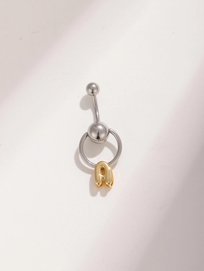 1 Piece Belly Rings Vacation Classic Style Round Letter 302 Stainless Steel Brass 18K Gold Plated Belly Rings