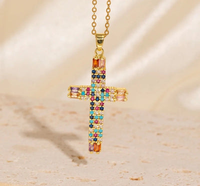 Copper Plating Cross Zircon Pendant Necklace