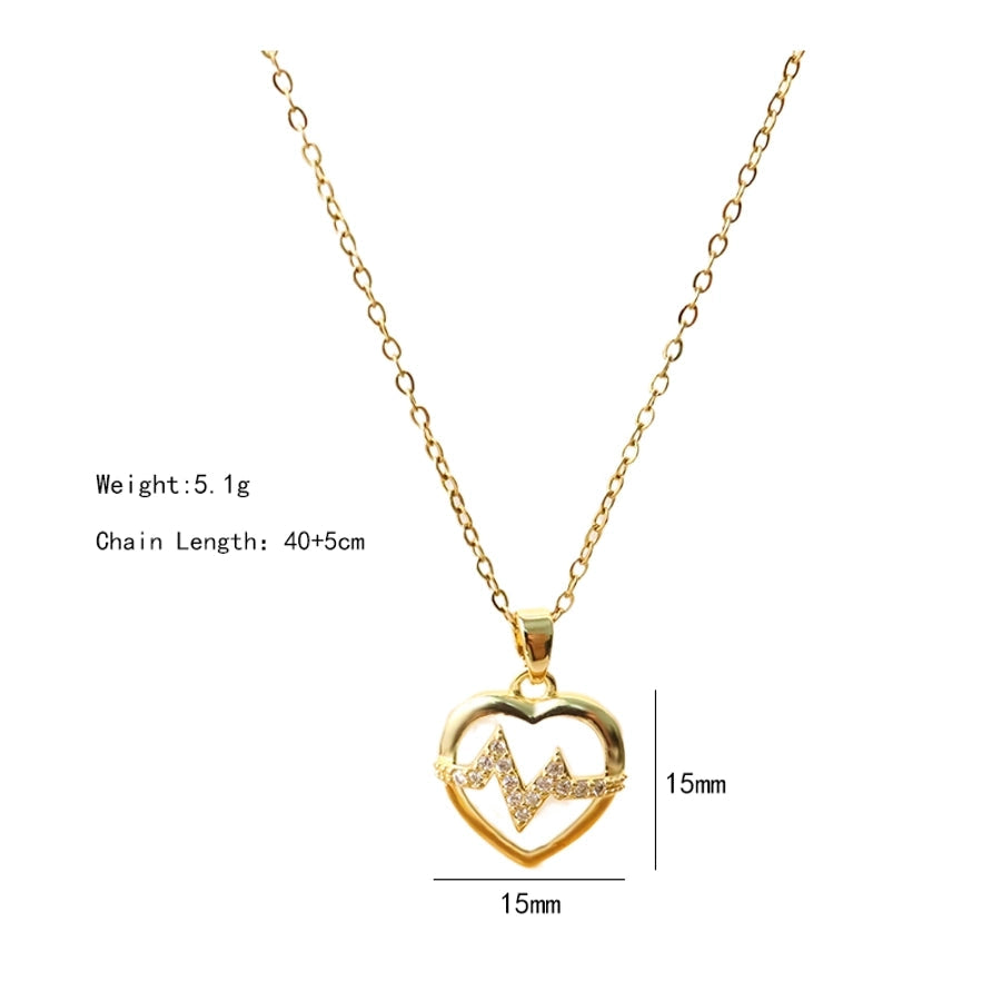 304 Stainless Steel Copper 18K Gold Plated Inlay Heart Shape Zircon Pendant Necklace