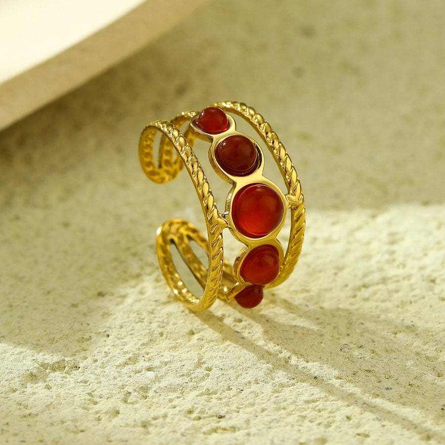 Jewelry Casual Simple Style Geometric 304 Stainless Steel Natural Stone Plating Open Rings