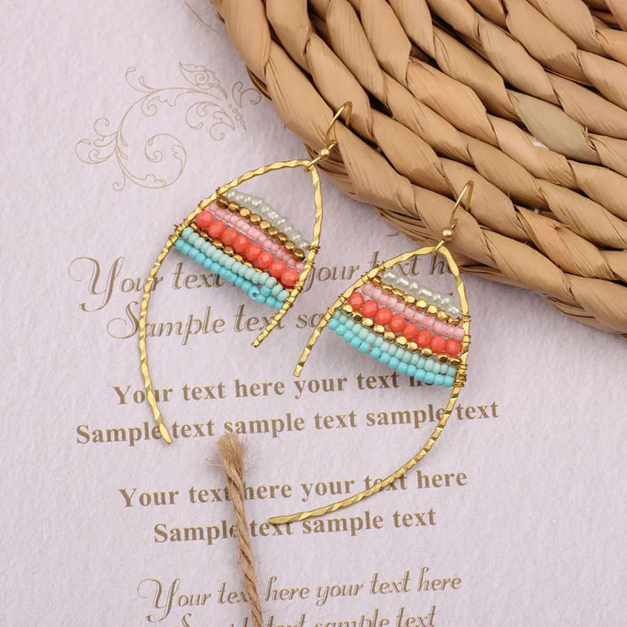 bohemian sector synthetic gemstones shell copper tassel mesh women's ear hook