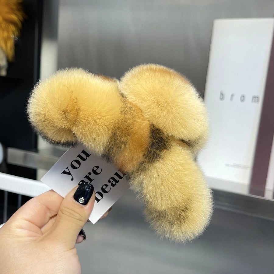 simple style geometric solid color rabbit fur hair claws 1 piece