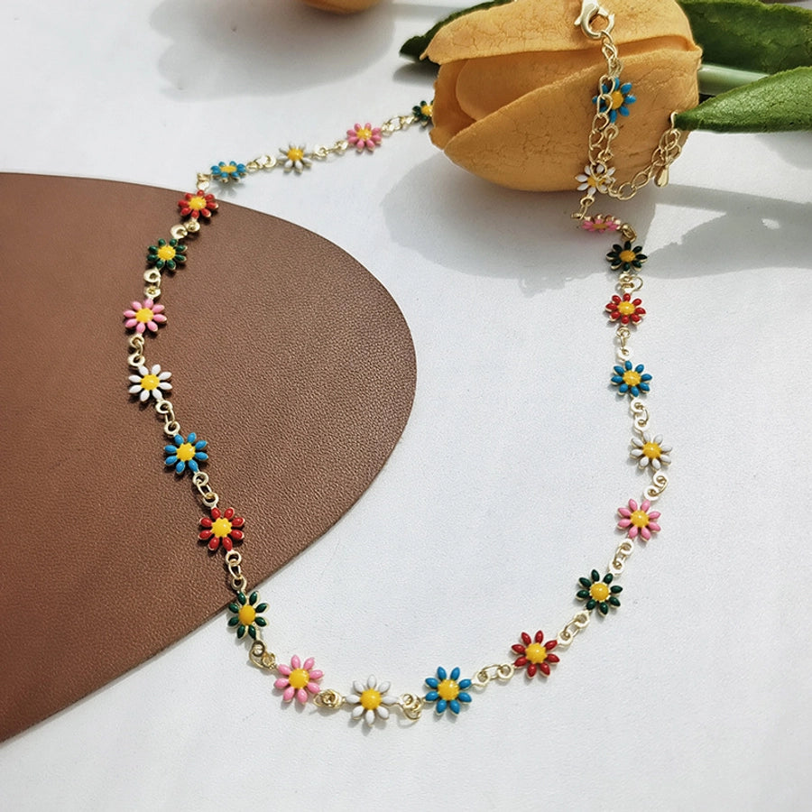 Copper Enamel Plating Daisy Necklace