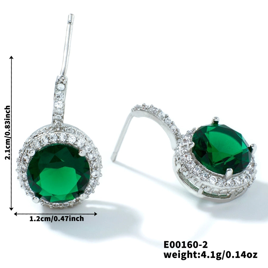 1 Pair Elegant Glam Shiny Geometric Inlay Copper Zircon Rhodium Plated Ear Studs