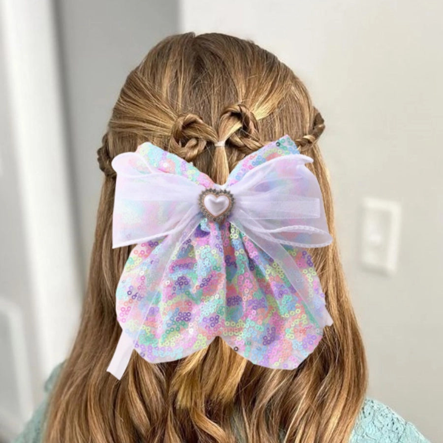 Girl'S Cute Sweet Heart Shape Bow Knot Cloth Hair Clip
