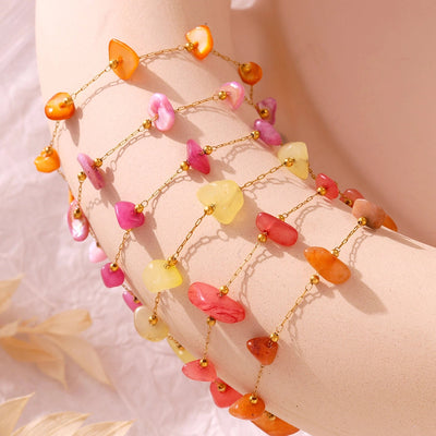 Europe and America  New Natural Stone Temperament Clavicle Necklace Bracelet Stainless Steel Non-Fading Light Luxury Jewelry Suit