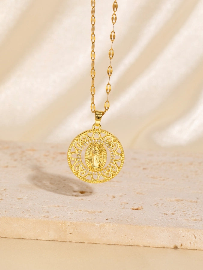 Copper Plating Virgin Mary Zircon Pendant Necklace