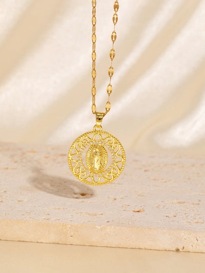 Copper Plating Virgin Mary Zircon Pendant Necklace