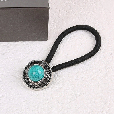 Women's Classical Ethnic Style Classic Style Cross Round Cattle Alloy Polyester Inlay Turquoise Hair Tie