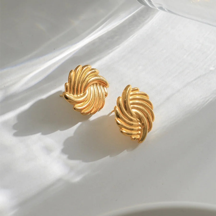 Jewelry IG Style Commute Cool Style Round Spiral 304 Stainless Steel 14K Gold Plated Rings Earrings